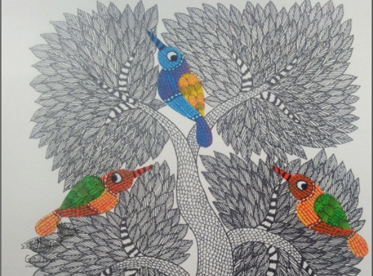 Hand Painted Gond Art ~ Painting ( 11" x 15" ) 