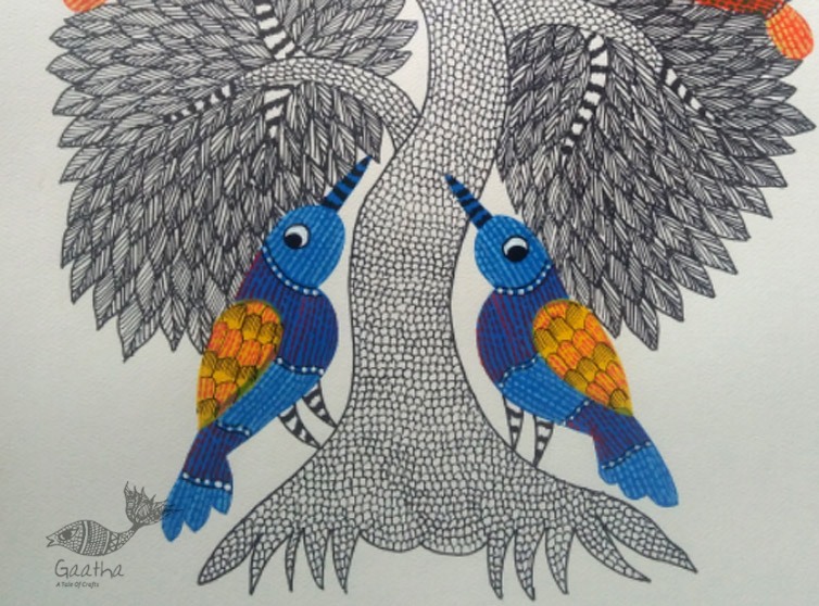 Hand Painted Gond Art ~ Painting ( 11" x 15" ) 