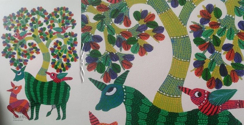 Hand Painted Gond Art ~ Painting ( 11" x 15" ) 