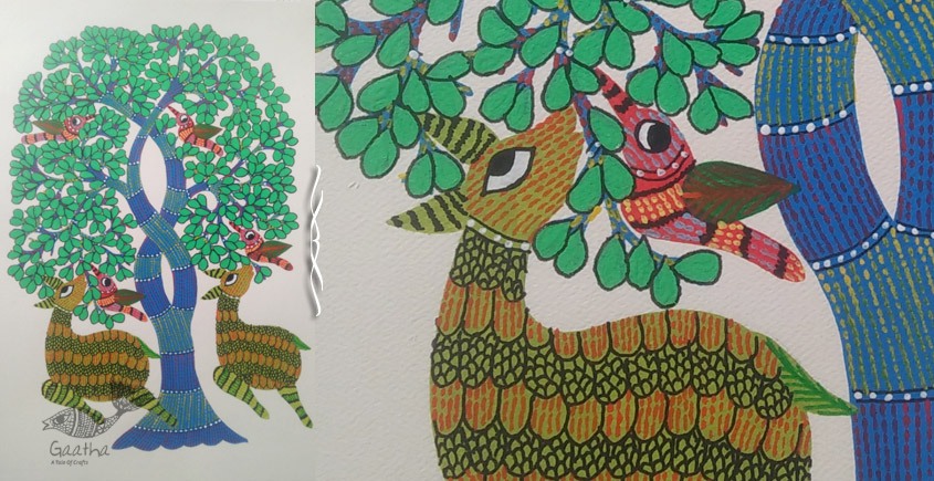 Hand Painted Gond Art ~ Painting ( 11" x 15" ) 