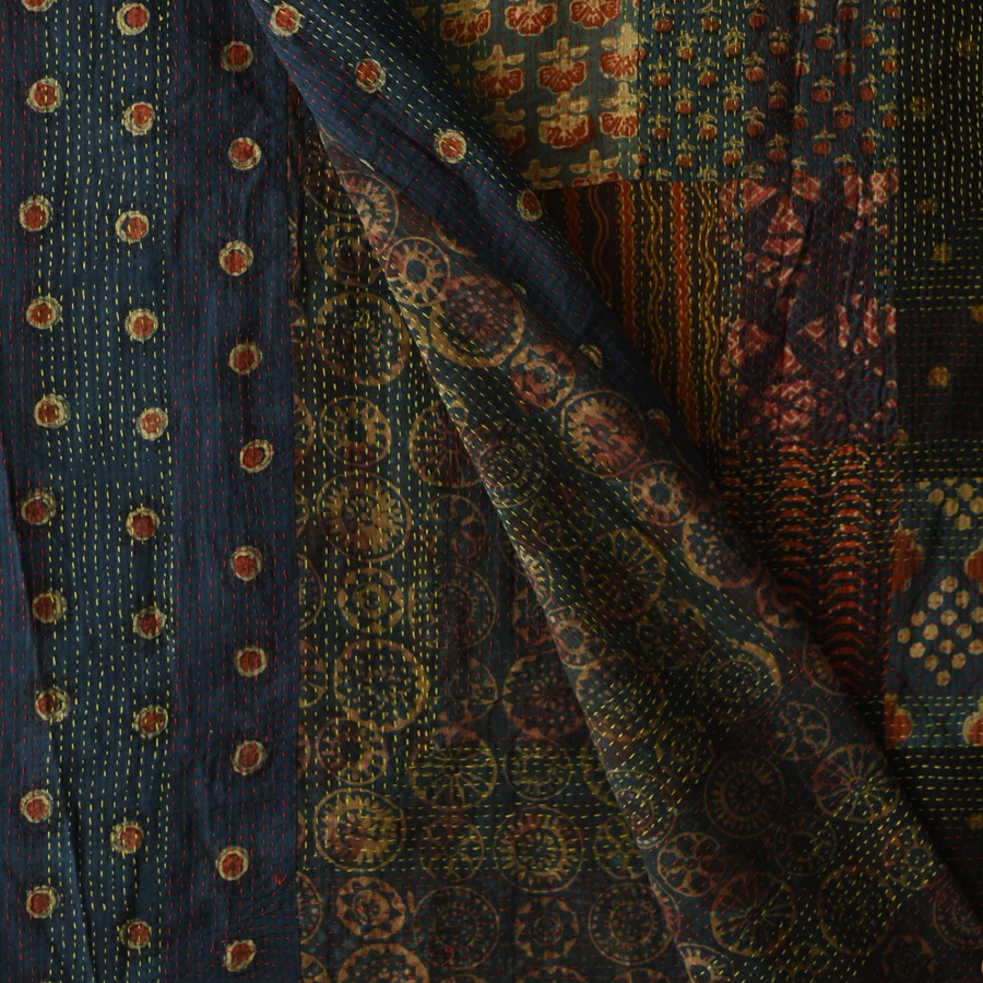 Kantha Running Stitch - Rajasthani Embroidered Reversible Cotton Quilt / Gudadi 