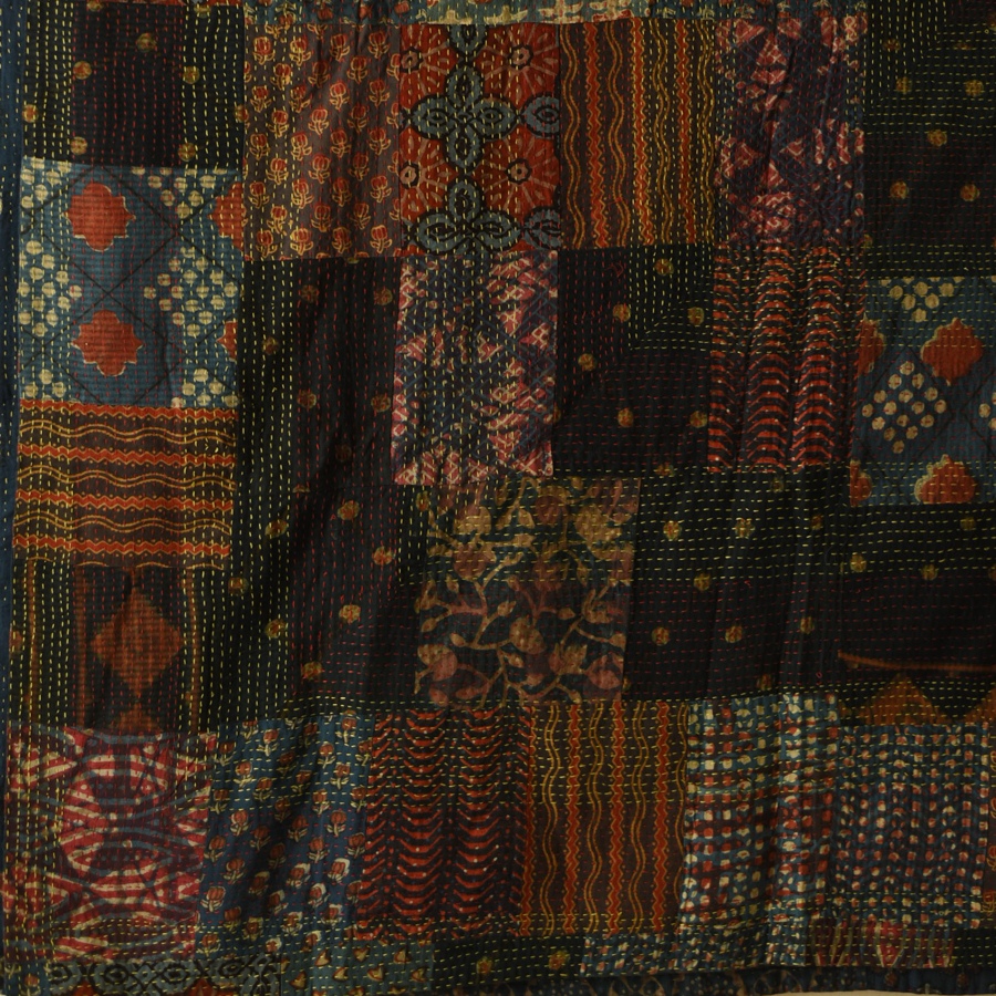 Kantha Running Stitch - Rajasthani Embroidered Reversible Cotton Quilt / Gudadi 