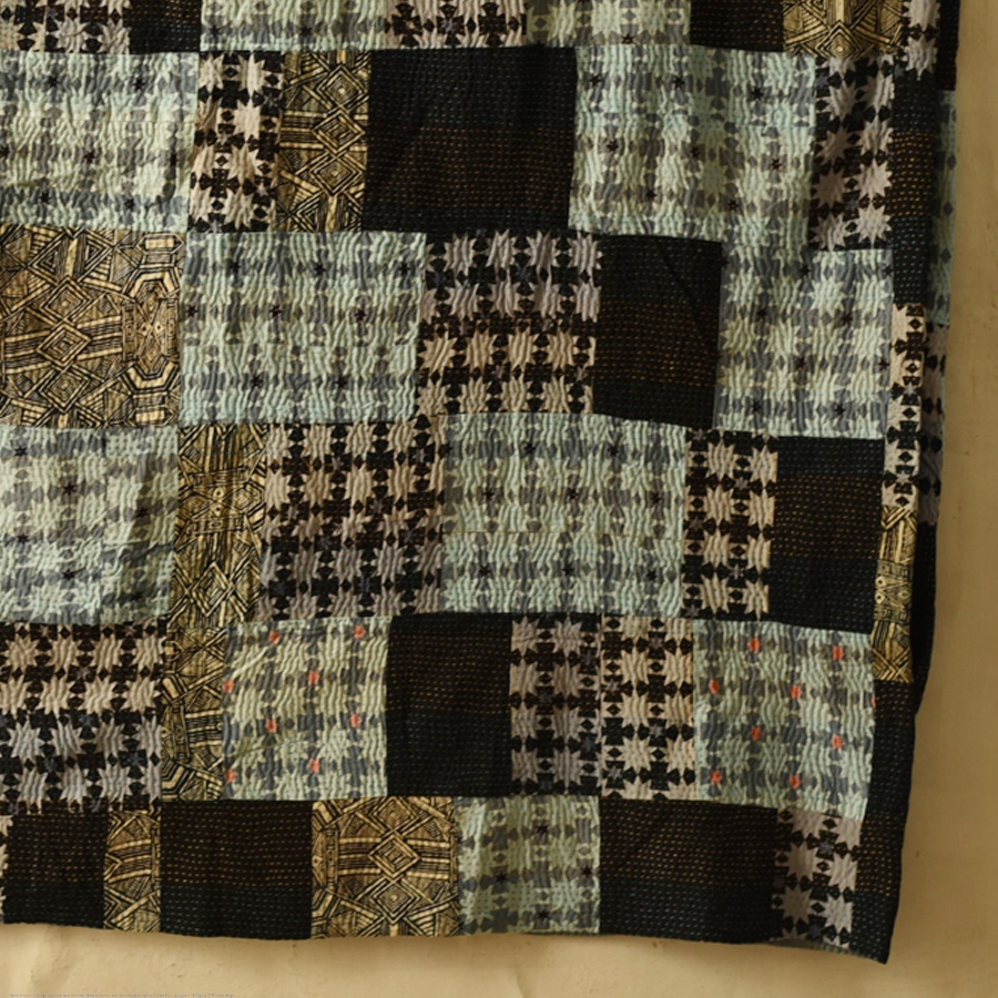 Kantha Stitch Cotton Rajasthani Reversible Quilt / Gudadi