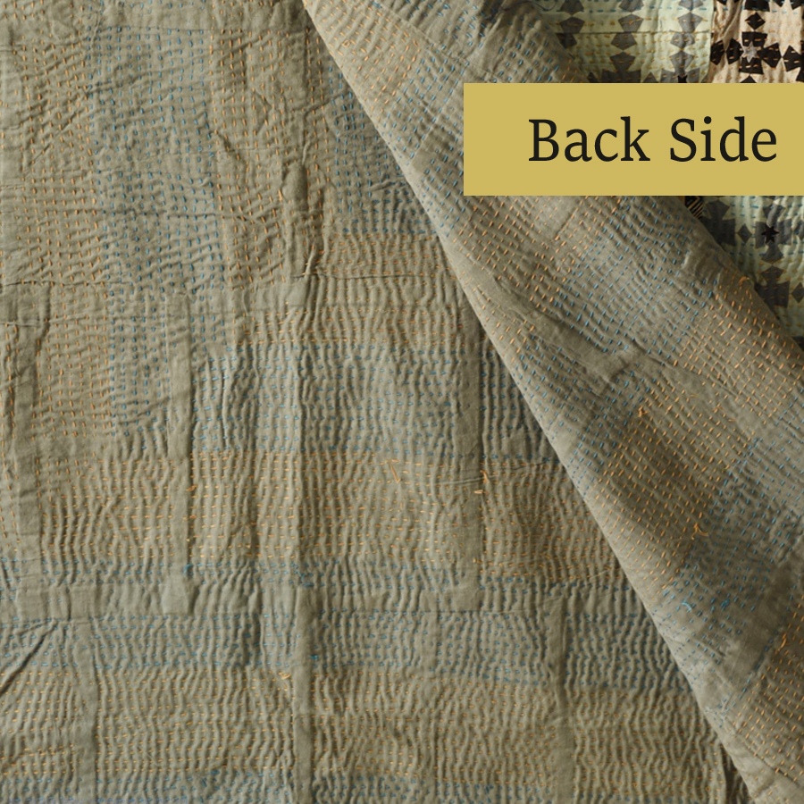 Kantha Stitch Cotton Rajasthani Reversible Quilt / Gudadi