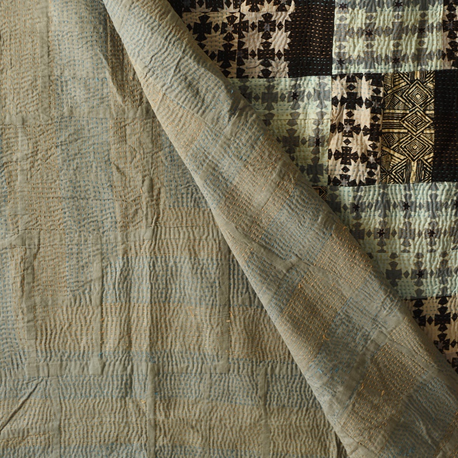 Kantha Stitch Cotton Rajasthani Reversible Quilt / Gudadi