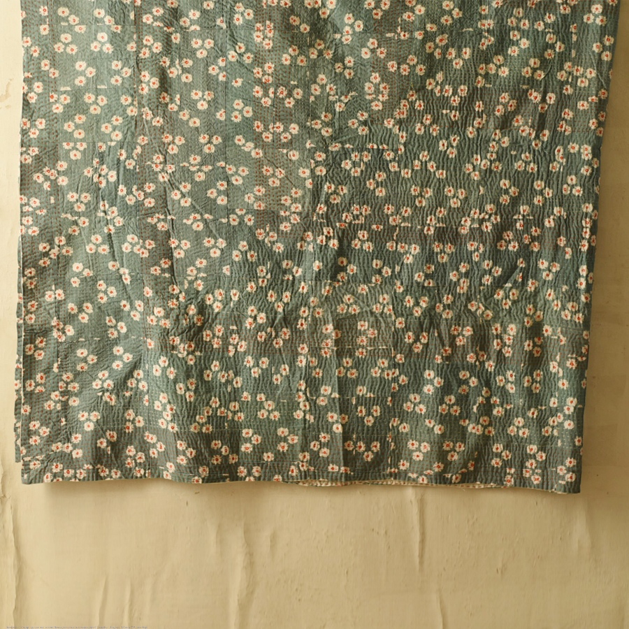 Embroidered Kantha ~ Double Bed Cotton Dohar Quilt / Reversible Gudadi