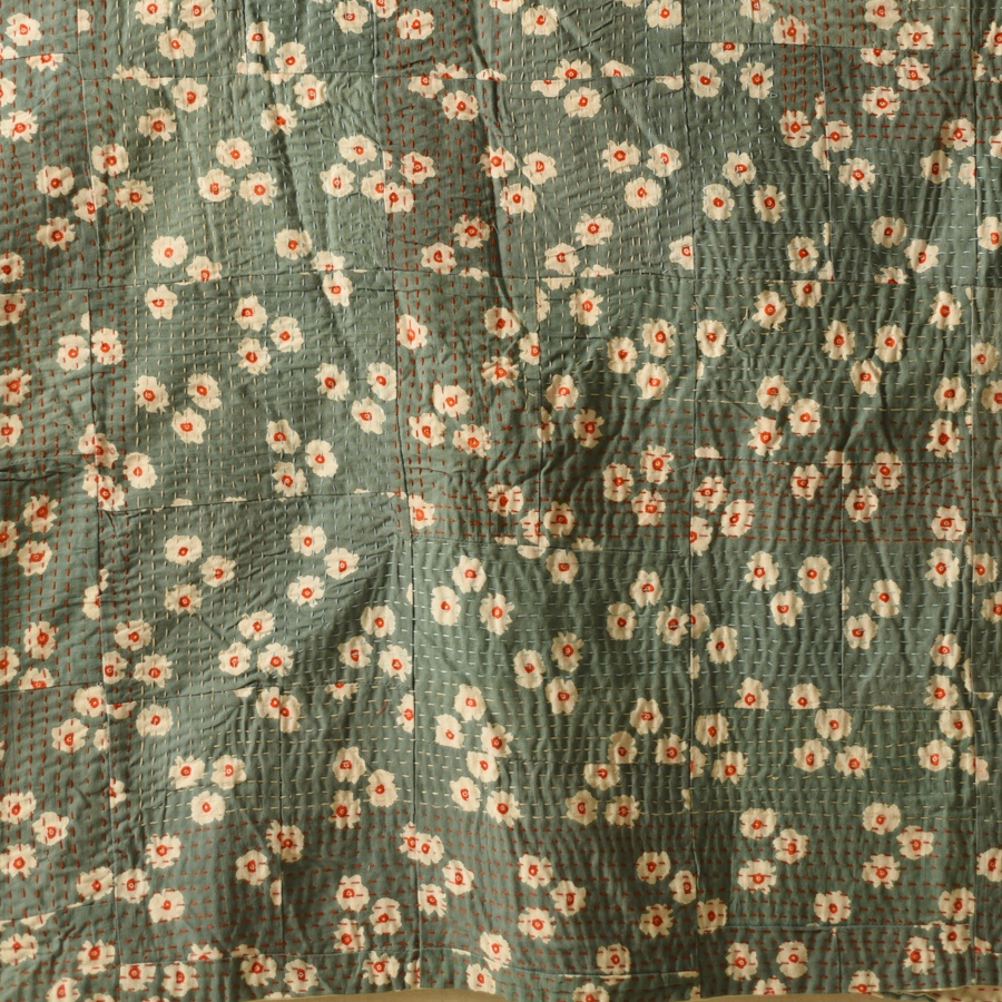 Embroidered Kantha ~ Double Bed Cotton Dohar Quilt / Reversible Gudadi