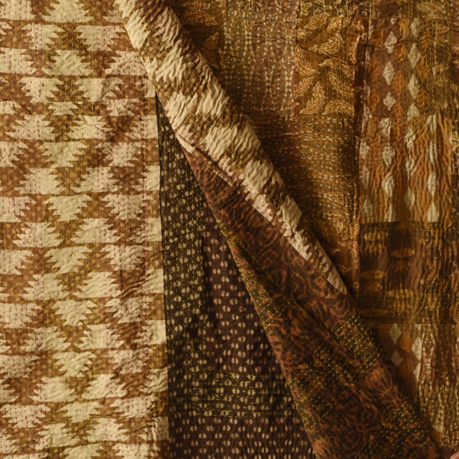 Kantha Stitch Embroidered Cotton Dohar - Double Bed Quilt / Gudadi