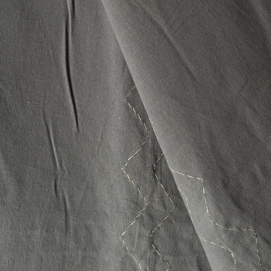 Applique & Embroidered Cotton Double Bedcover - Grey