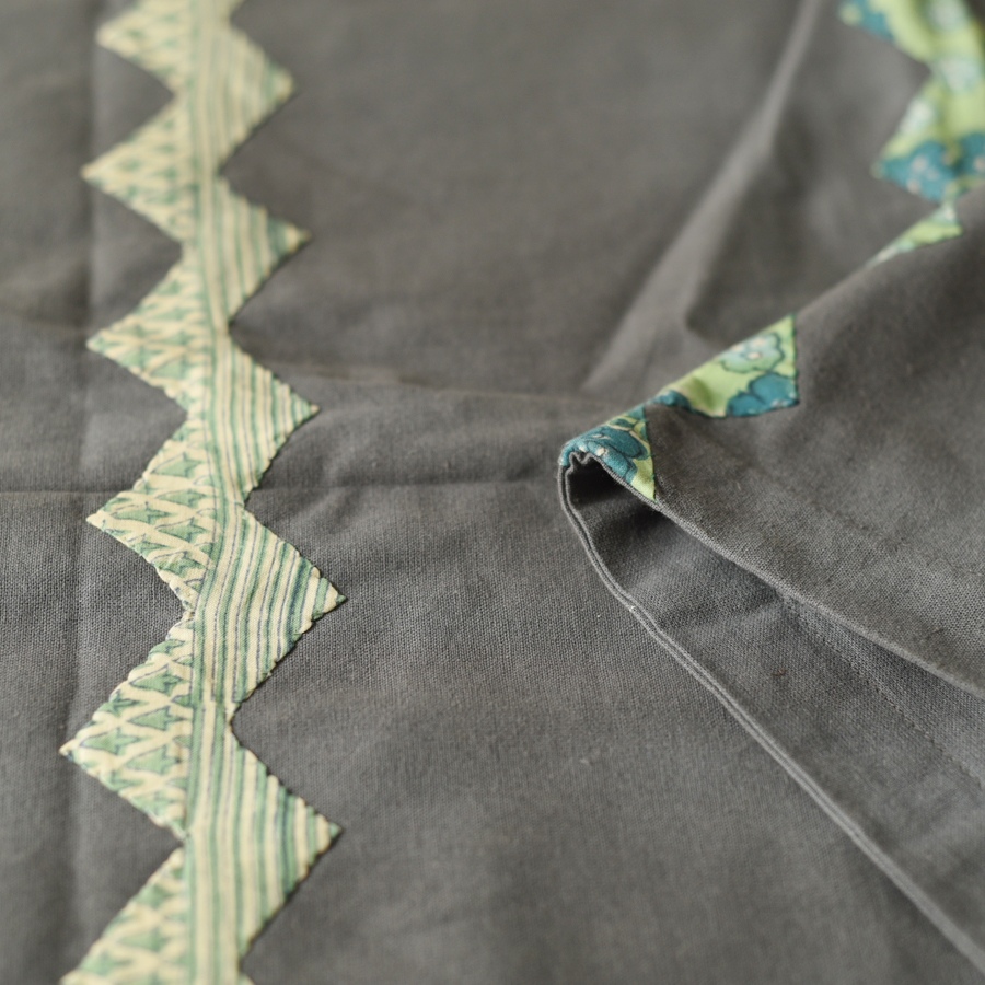 Applique & Embroidered Cotton Double Bedcover - Grey