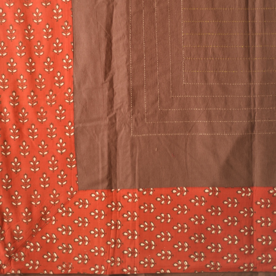 Embroidered Cotton Double Bedcover - Brown