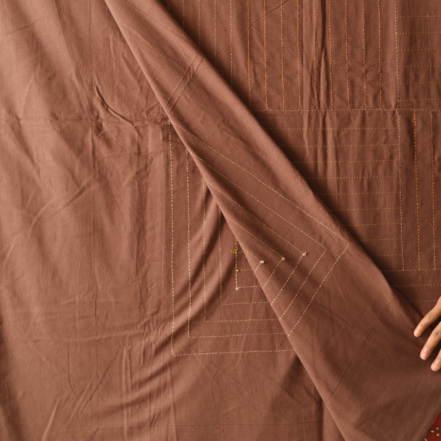 Embroidered Cotton Double Bedcover - Brown