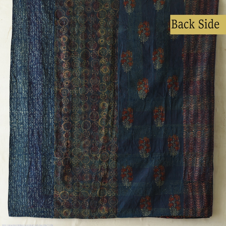 Kantha Running Stitch - Rajasthani Embroidered Reversible Cotton Quilt / Gudadi 