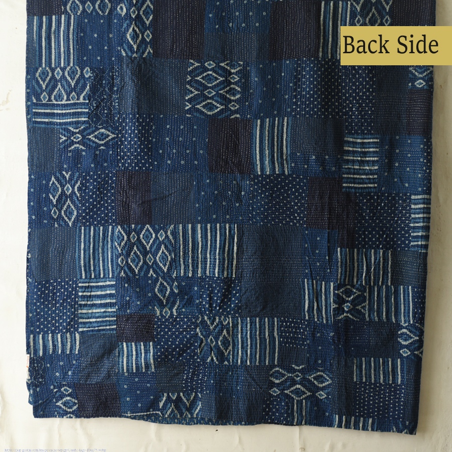 Rajasthani Embroidered Kantha Running Stitch -  Cotton Reversible Quilt / Gudadi - Indigo