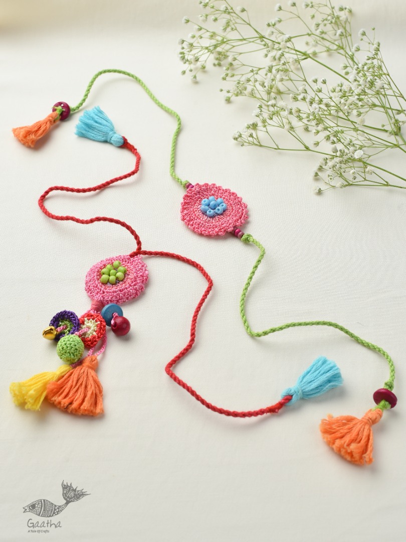   Handmade Recyclable Crochet Rakhi & Lumba Set Poppy (Set of 2) 