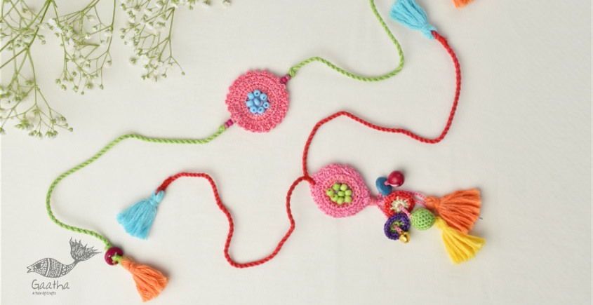   Handmade Recyclable Crochet Rakhi & Lumba Set Poppy (Set of 2) 