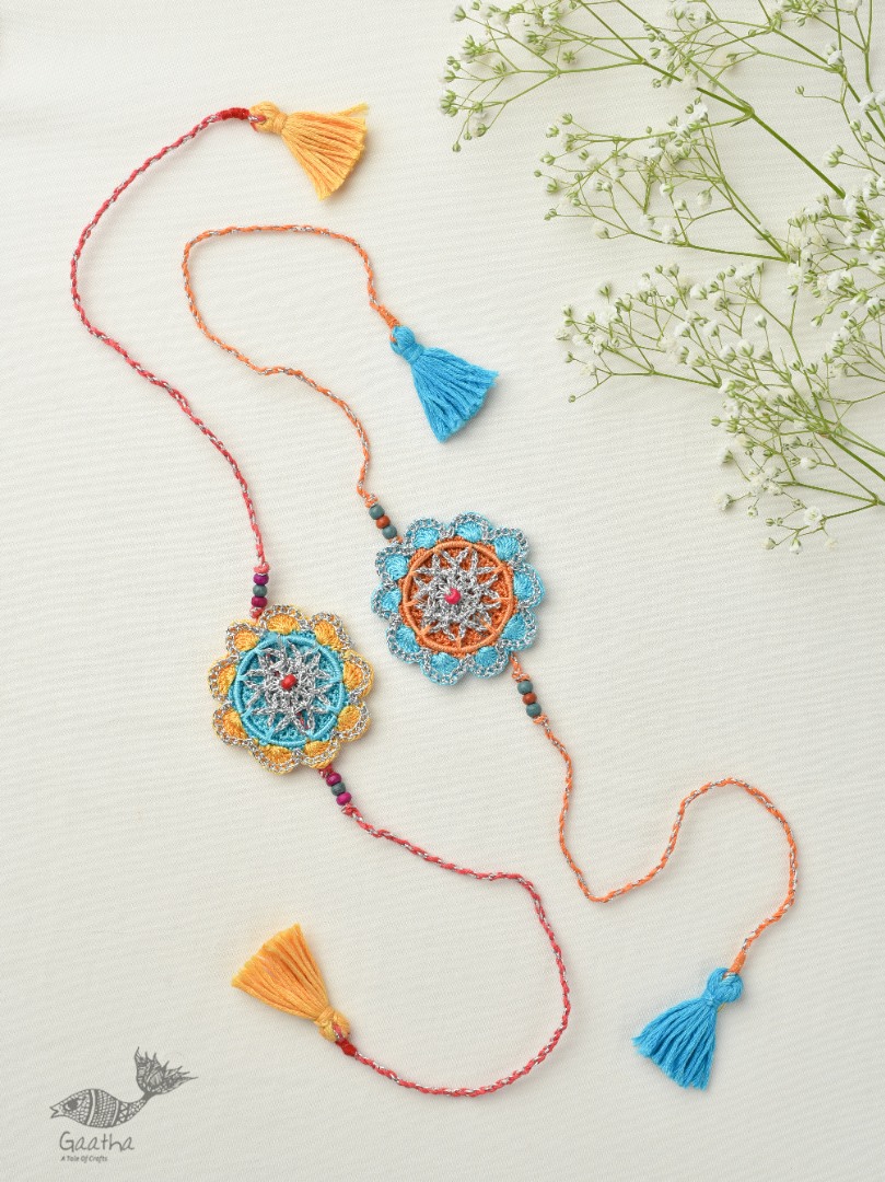  Handmade Recyclable Crochet Rakhi Set Palash (Set of 2) 