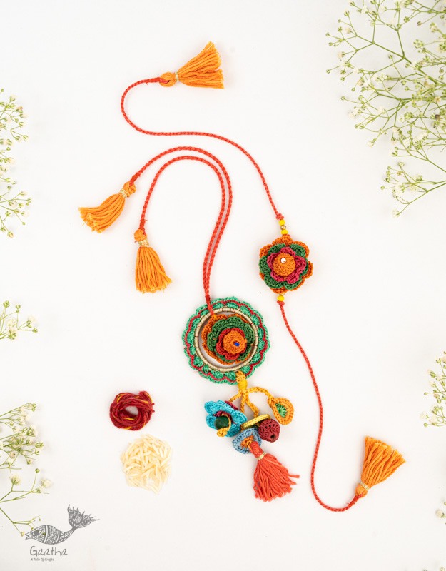 Handmade Recyclable Crochet Rakhi & Lumba Set  (Set of 2)