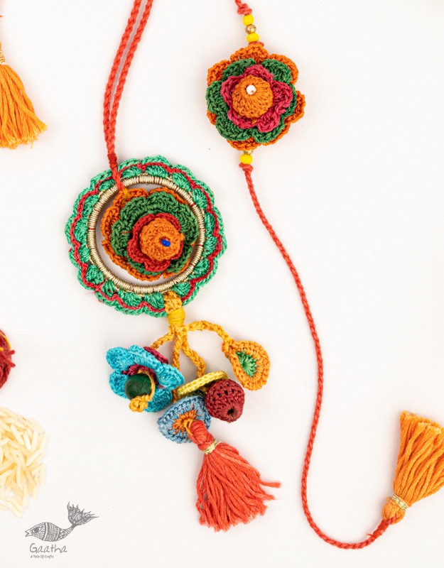 Handmade Recyclable Crochet Rakhi & Lumba Set  (Set of 2)