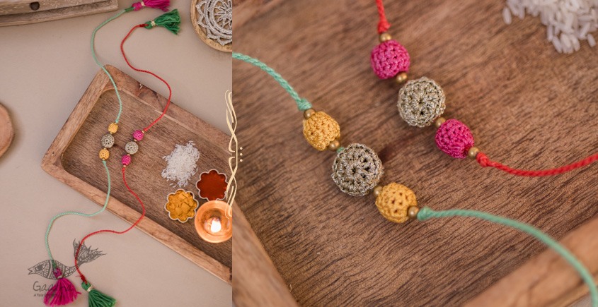 Handmade Crochet Rakhi (Set of 2) - Teen Sitara Rakhi
