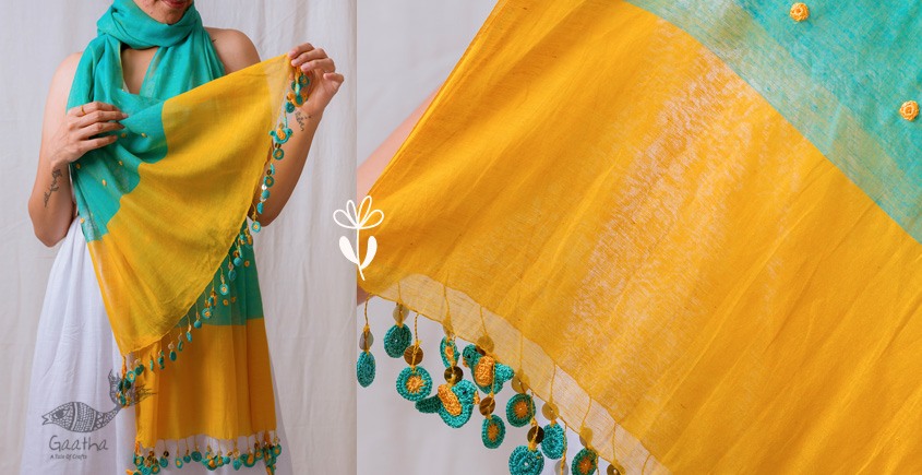A Symphony in Color | Hand Knitted Crochet Chanderi Stole - I