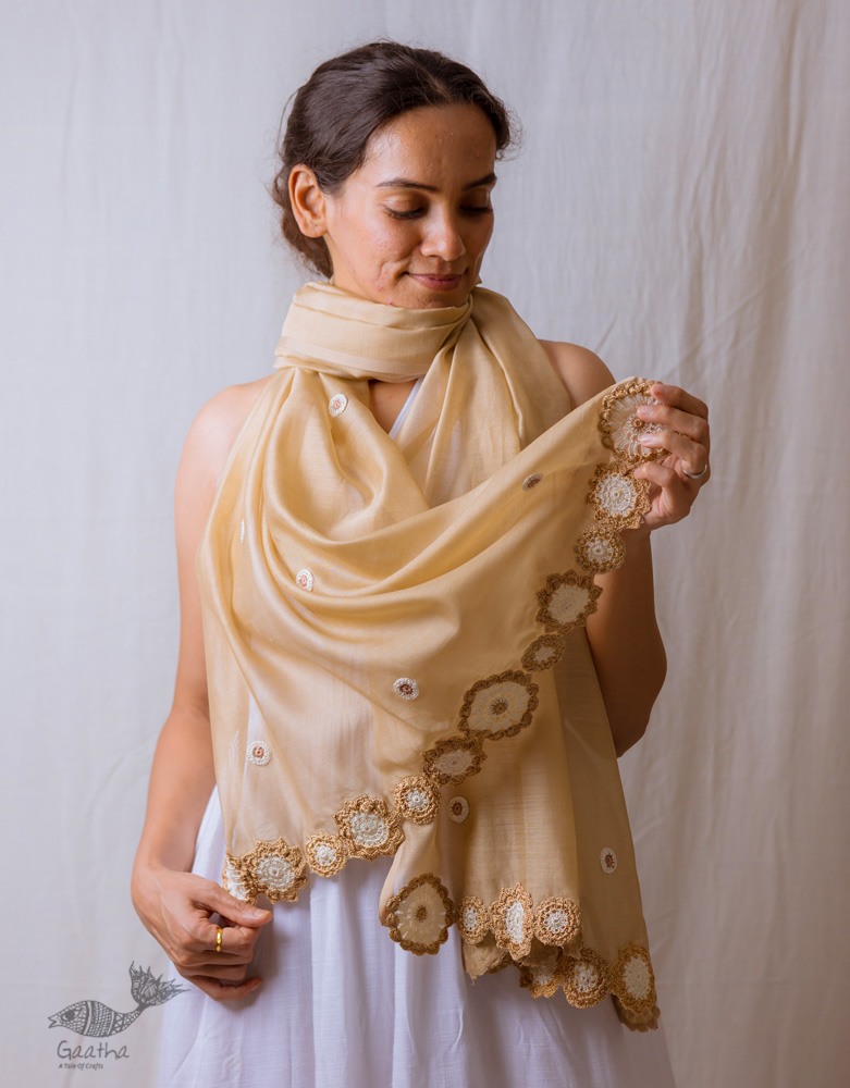 shop Hand Knitted Crochet Chanderi Stole