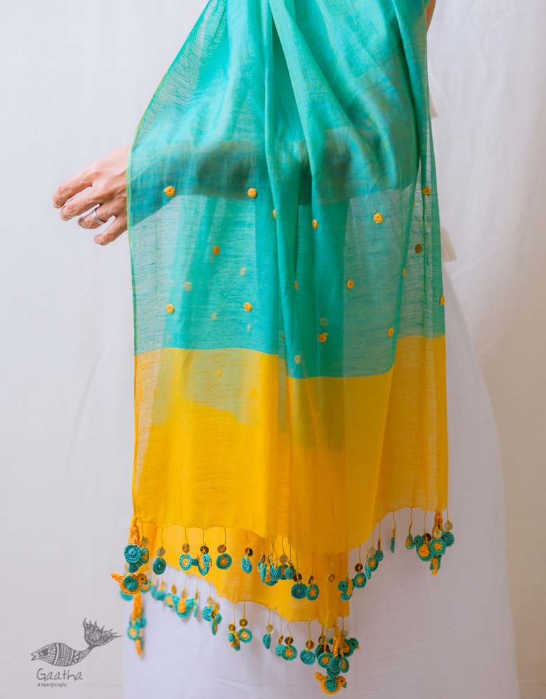 A Symphony in Color | Hand Knitted Crochet Chanderi Stole - I