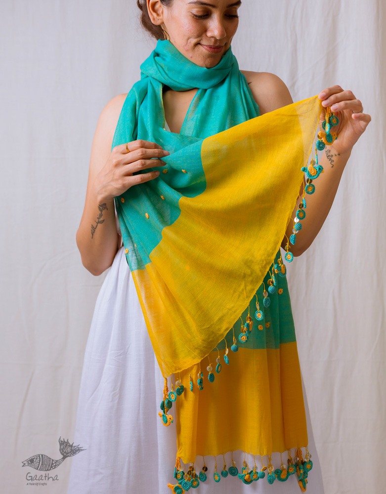 A Symphony in Color | Hand Knitted Crochet Chanderi Stole - I
