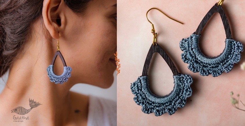 shop online Crochet handcrafted earring - Rain drop ~ Grey 