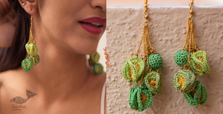 shop online Crochet handcrafted earring - Green Bougainvillea