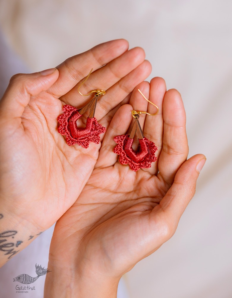 shop online Crochet handcrafted earring  Diamond Drop ~ Red 