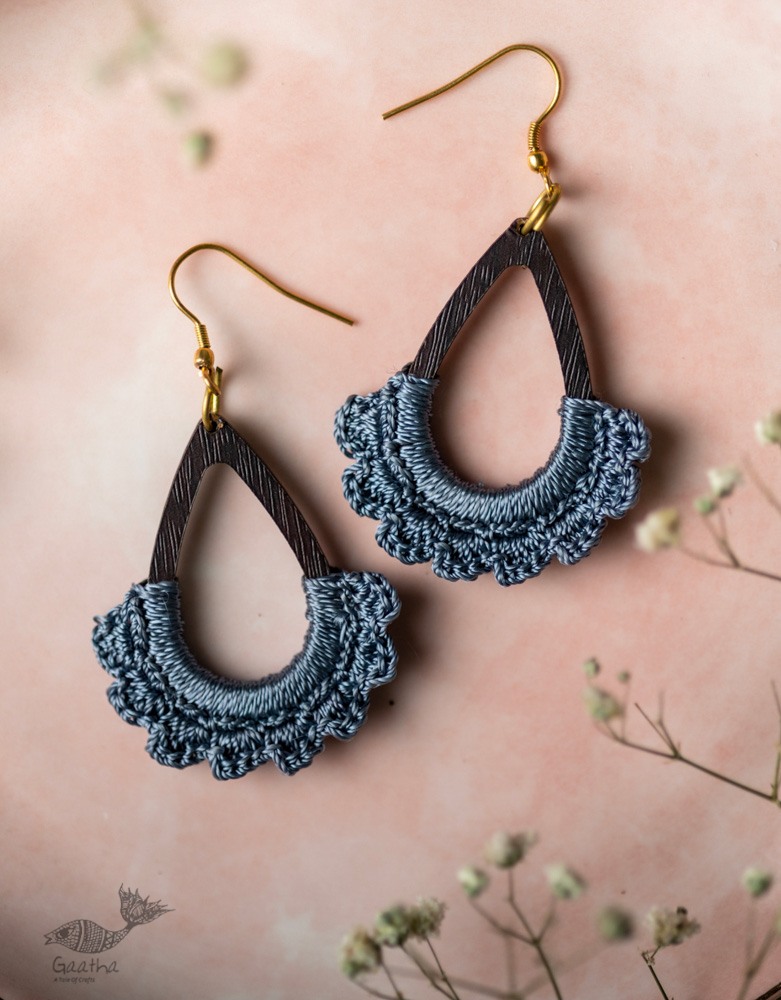 shop online Crochet handcrafted earring - Rain drop ~ Grey 