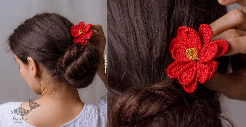 Buy Hair Stick Dark Red Camellia| Indian craft store