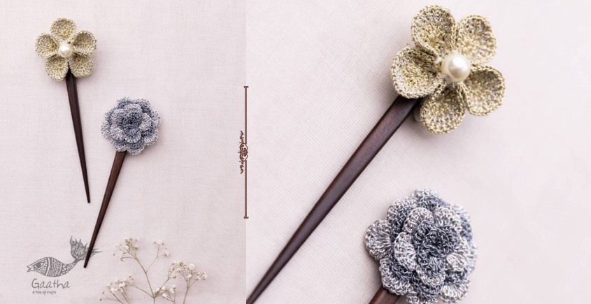 shop Metallic Thread Flowers Hair Stick