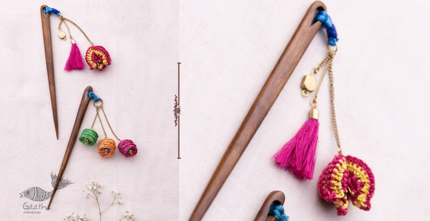 shop Metallic Thread Flowers Hair Stick
