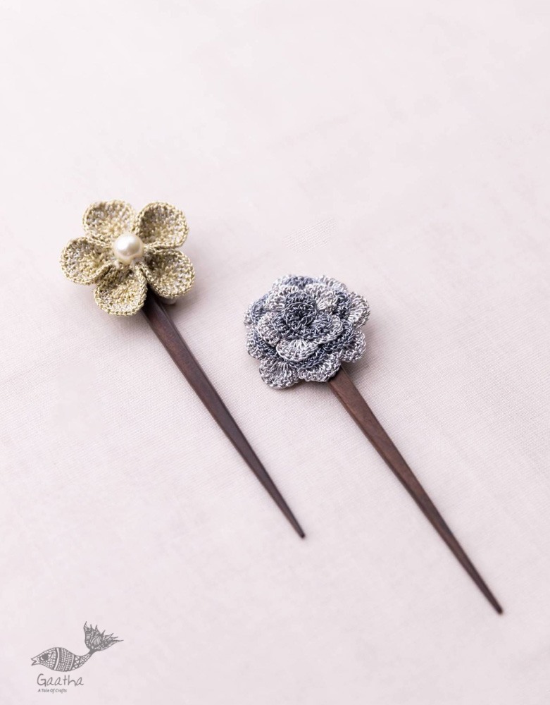 shop Metallic Thread Flowers Hair Stick