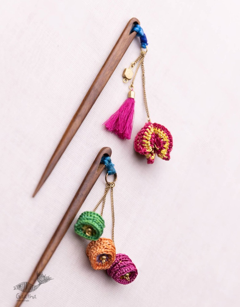 shop Metallic Thread Flowers Hair Stick