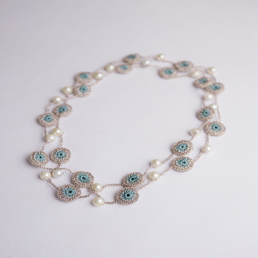 shop Crochet Necklace - Nakshatra Tikki Necklace - Rose Gold Mint