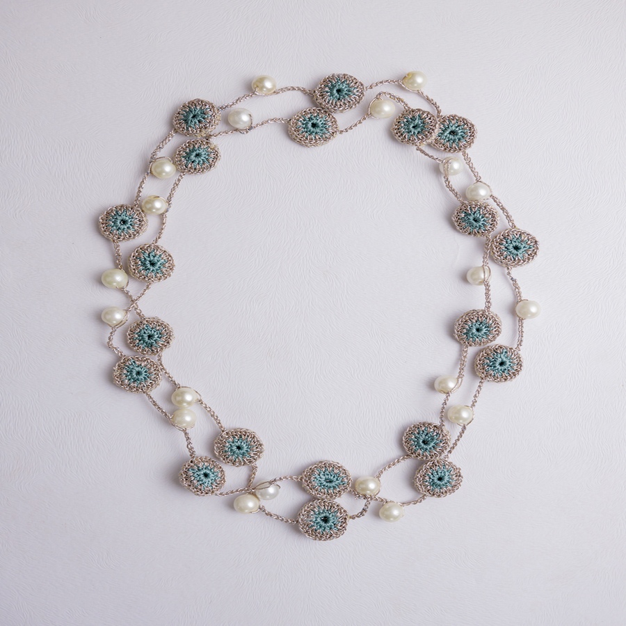 shop Crochet Necklace - Nakshatra Tikki Necklace - Rose Gold Mint