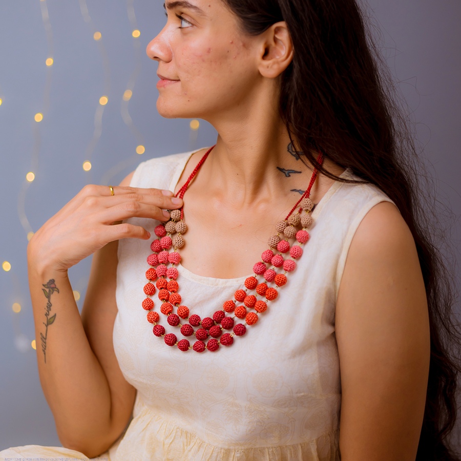 shop Crochet Necklace - Nakshatra Moon Necklace ~ Lilac Gold Beads