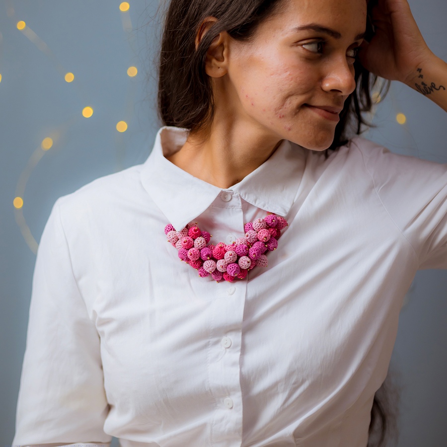 shop Crochet Necklace - Guldasta Necklace ~ Pink
