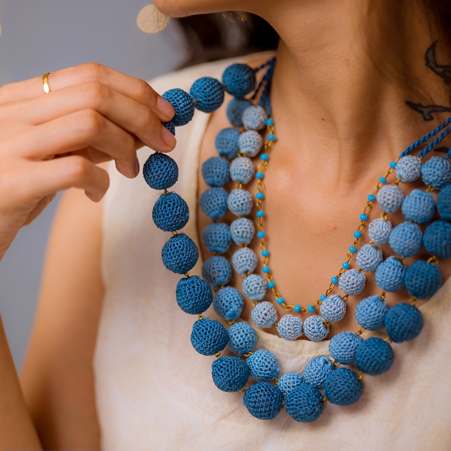 shop Crochet Necklace - Aadya Necklace ~ Indigo Ombre