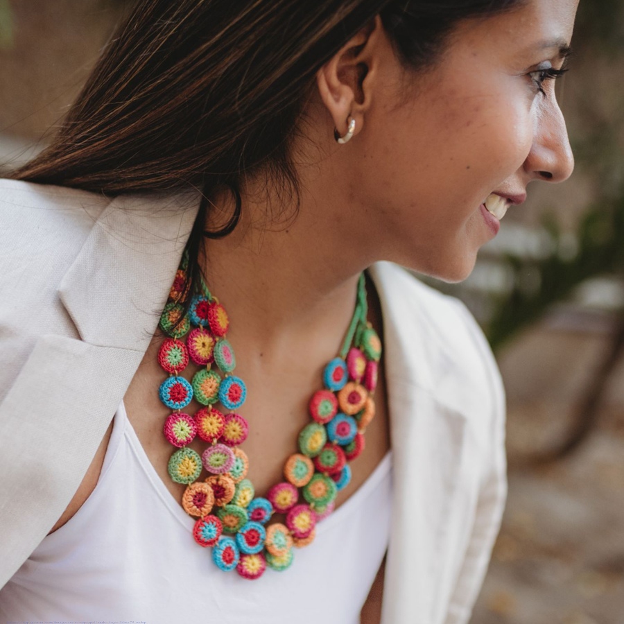 shop Crochet Necklace - Mela Layered Necklace ~ Multicoloured
