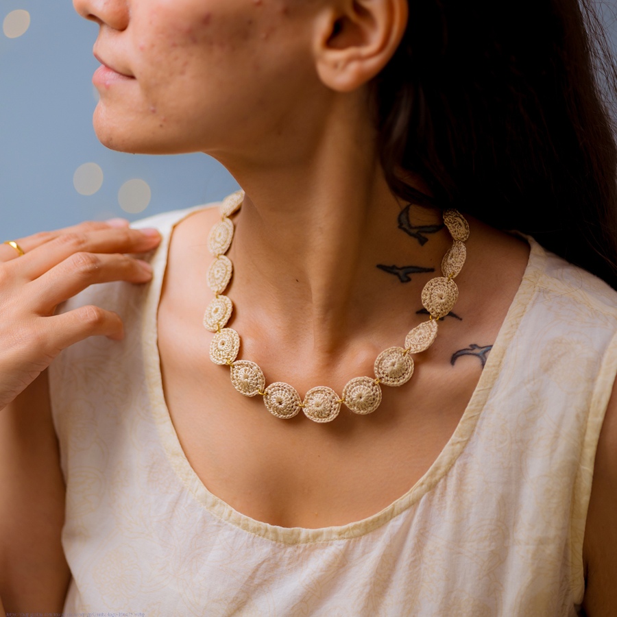 shop Crochet Necklace -  Ornate Beige Tikki Necklace 