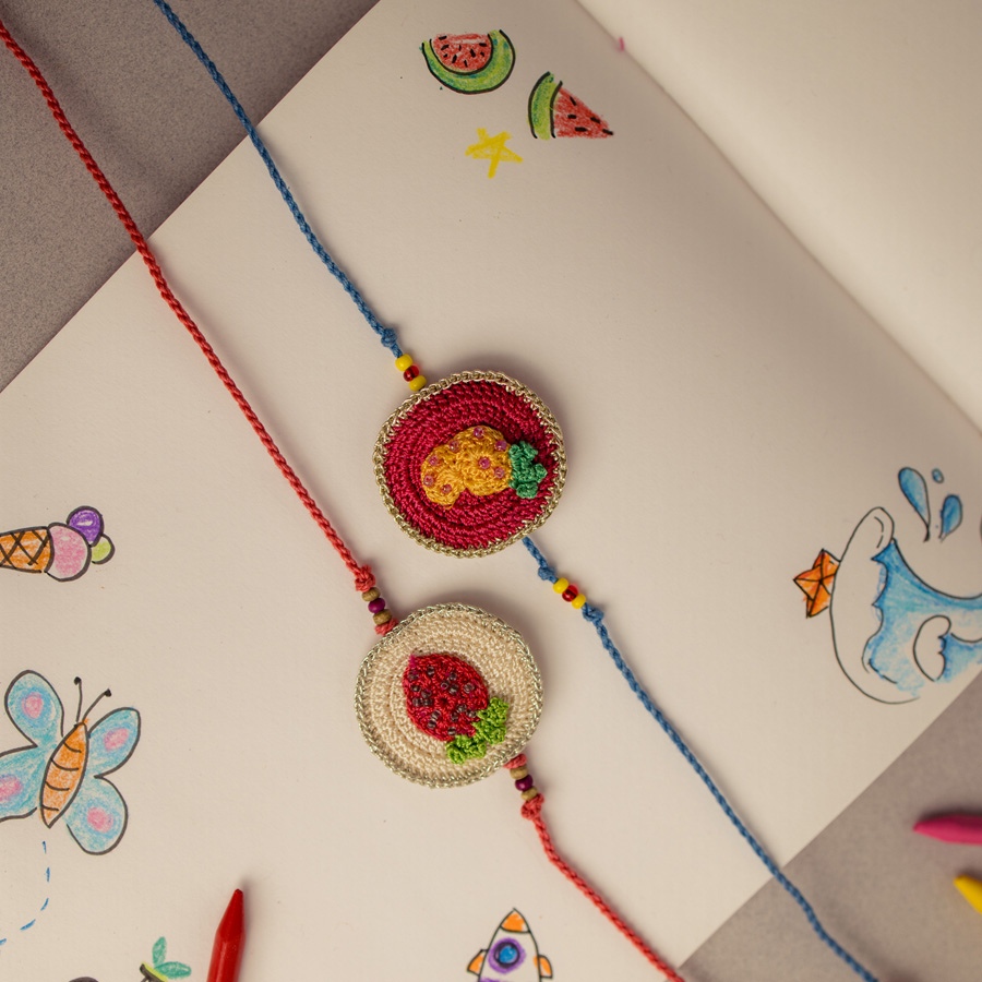 Handmade Pineapple & Strawberry Kids Rakhi - Crochet Rakhi