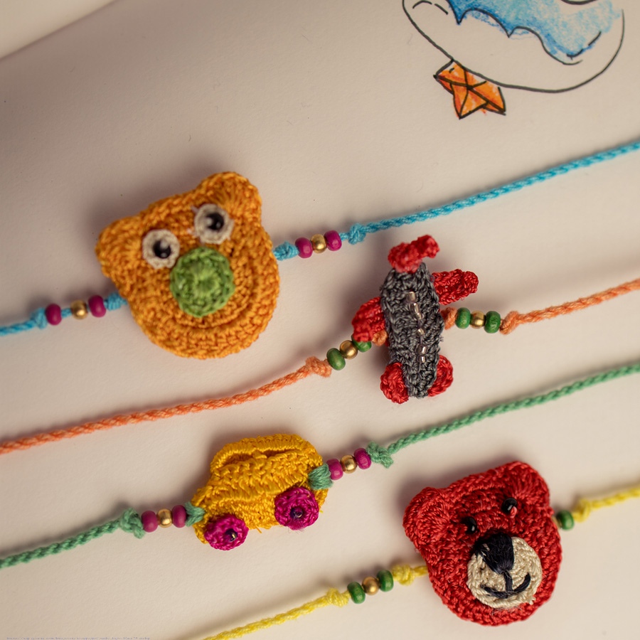 Handmade Cute Toys & Animals Kids Crochet  Rakhi (Set of 4)