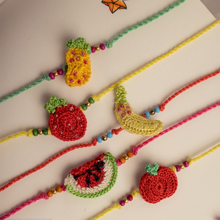 Handmade Fruity Candies Kids Crochet Rakhi (Set of 5)