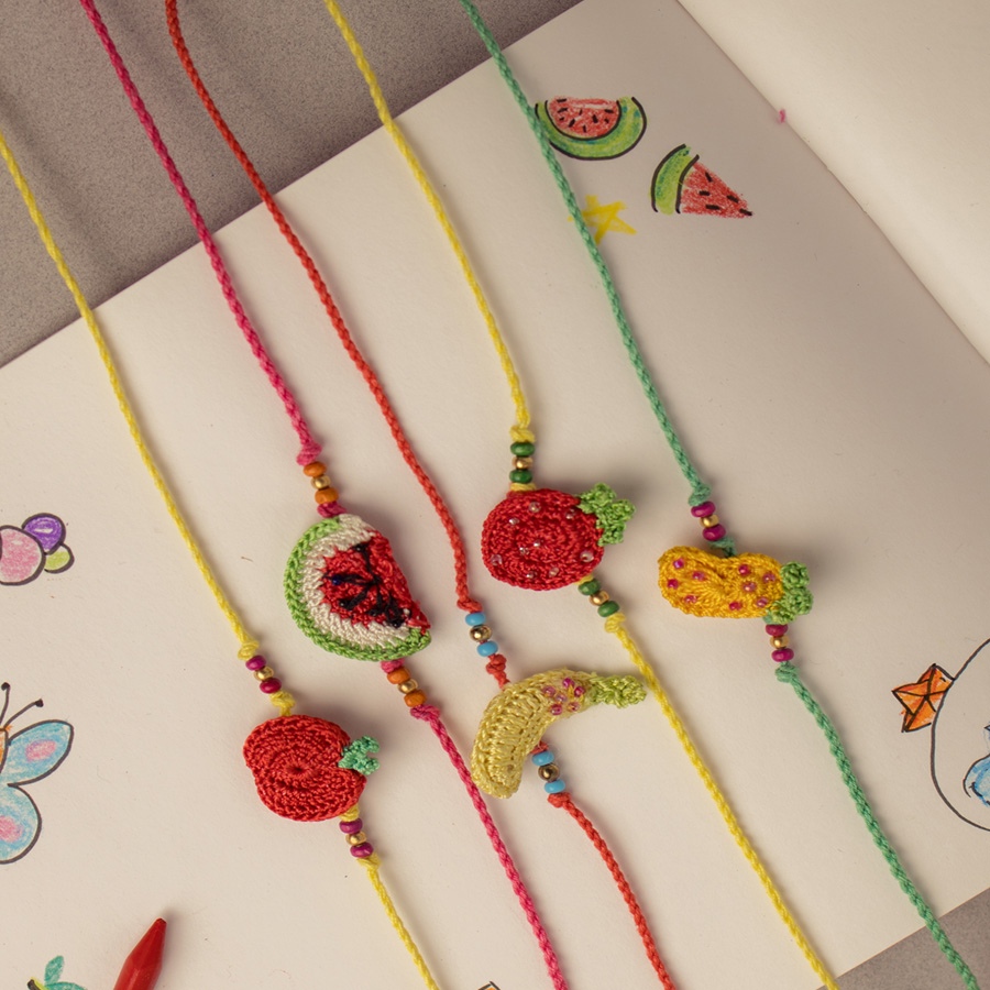Handmade Fruity Candies Kids Crochet Rakhi (Set of 5)