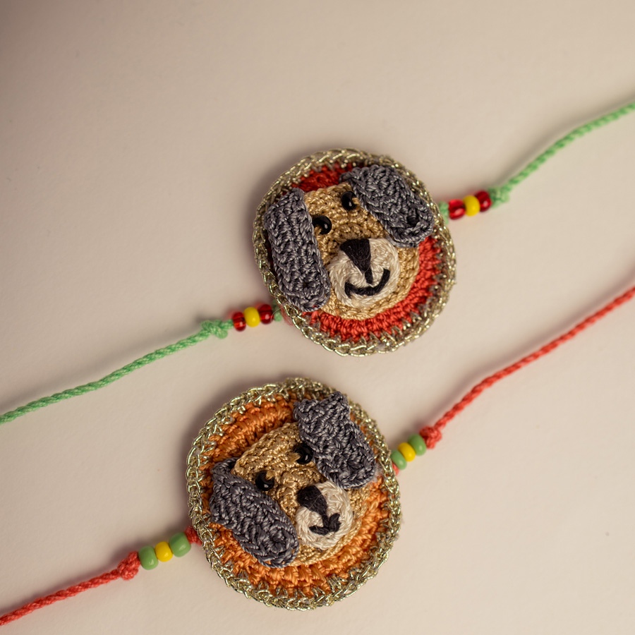 Handmade Crochet Rakhi -⚬- Cute Pets Kids Rakhi (Set of 2) 