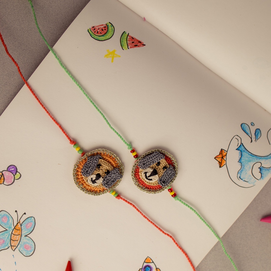 Handmade Crochet Rakhi -⚬- Cute Pets Kids Rakhi (Set of 2) 